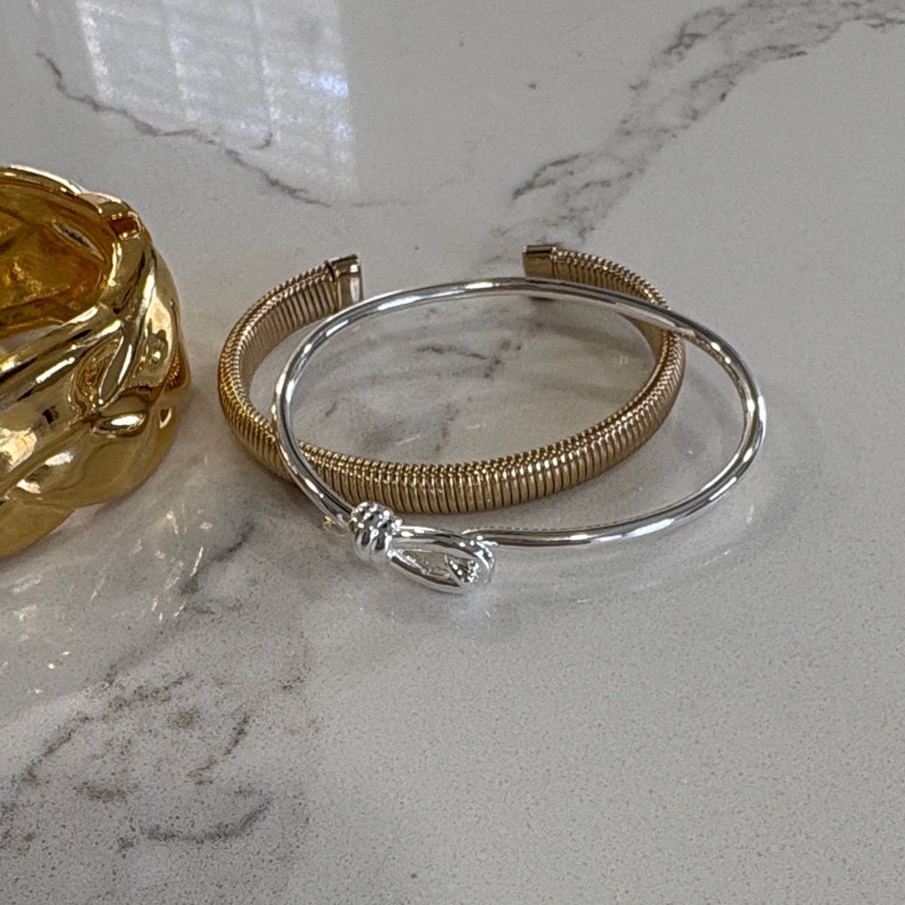 Gold Braided Statement Bangle Bracelets Set Of 3 - image 6